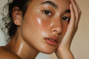 Poster - Tonga woman doing skincare routine adult hairstyle cosmetics.