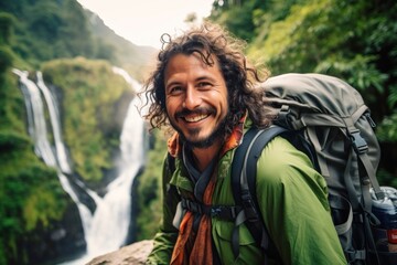 Poster - Columbian waterfall backpack outdoors.