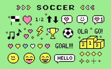 Poster - soccer icon pack. pixels elements set. smile. football. y2k trendy playful pixels stickers. mood of 