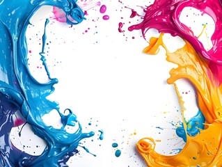 Poster - Vibrant Abstract Frame with Splashing Strokes and Colorful Splashes on White Background