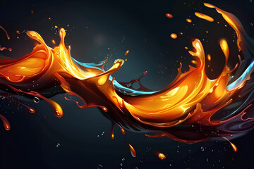 Wall Mural - Abstract fiery liquid splash in digital art style, dark background, dynamic flame concept