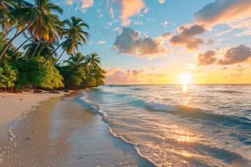 Wall Mural - Paradise tropical island landscape beach shoreline.