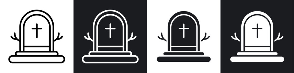 Wall Mural - Tombstone icon set. rip headstone vector symbol. death grave tone sign. gravestone icon in black filled and outlined style.