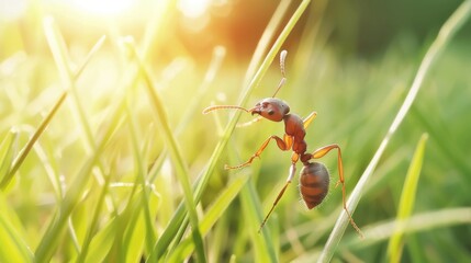 Poster - An ant climbing up a blade of grass, emphasizing its agility and persistence.