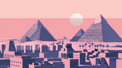 Risograph riso print travel poster, card, wallpaper or banner illustration, modern, isolated, clear and simple of Giza, Egypt. Artistic, screen printing, stencil digital duplication