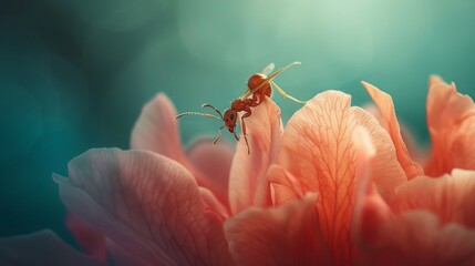 Aufkleber - An ant perched on a flower petal, illustrating the contrast between its small size and the vastness of nature.