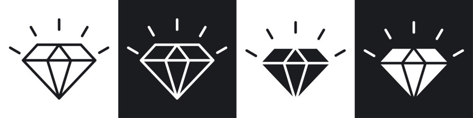 Gem icon set. luxury diamond pictogram. value vector symbol. precious premium crystal icon in black filled and outlined style.