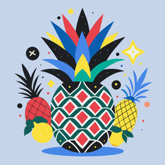 Wall Mural - Colorful Abstract Pineapple Illustration with Geometric Patterns