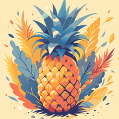 Wall Mural - Vibrant Tropical Pineapple Illustration with Colorful Foliage