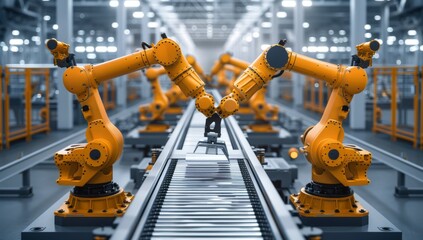 Poster - Automated robotic arms working in a high-tech industrial factory