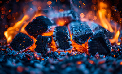 Poster - A pile of wood with glowing embers and sparks