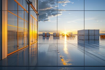 Wall Mural - Sunset View from Modern Building Rooftop