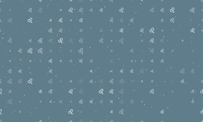 Poster - Seamless background pattern of evenly spaced white zodiac leo symbols of different sizes and opacity. Vector illustration on blue grey background with stars