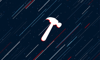 Poster - Large white hammer symbol framed in red in the center. The effect of flying through the stars. Vector illustration on a dark blue background with stars and slanted lines