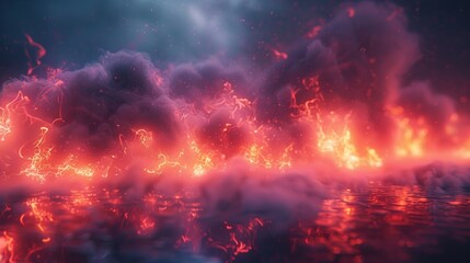 Aufkleber - A reflective surface covered in neon lights with smoke drifting lazily across it.