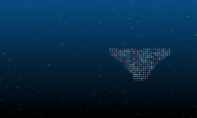 Poster - On the right is the women's underpants symbol filled with white dots. Background pattern from dots and circles of different shades. Vector illustration on blue background with stars
