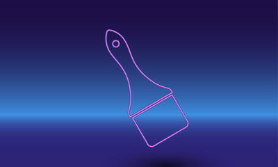 Poster - Neon paint brush symbol on a gradient blue background. The isolated symbol is located in the bottom center. Gradient blue with light blue skyline