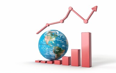 Poster - 3D render of globe with red growth chart showing global business success