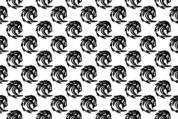 Poster - Seamless pattern completely filled with outlines of dragon's head symbols. Elements are evenly spaced. Illustration on transparent background