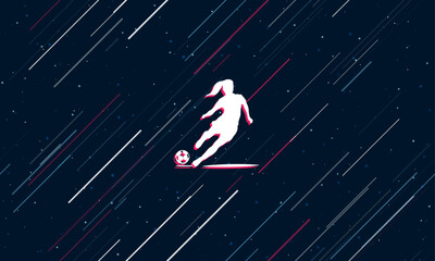 Poster - Large white female football symbol framed in red in the center. The effect of flying through the stars. Vector illustration on a dark blue background with stars and slanted lines