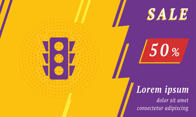 Poster - Sale promotion banner with place for your text. On the left is the traffic lights symbol. Promotional text with discount percentage on the right side. Vector illustration on yellow background