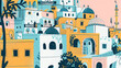 © Goodwave Studio - Risograph riso print travel poster, card, wallpaper or banner illustration, modern, isolated, clear and simple of Tunis, Tunisia. Artistic, screen printing, stencil digital duplication