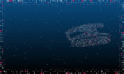 Poster - On the right is the sanding symbol filled with white dots. Pointillism style. Abstract futuristic frame of dots and circles. Some dots is pink. Vector illustration on blue background with stars