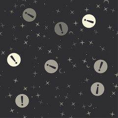 Wall Mural - Seamless pattern with stars, attention symbols on black background. Night sky. Vector illustration on black background