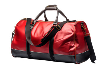 a red and black duffel bag