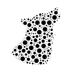 Poster - A large wolf head symbol in the center made in pointillism style. The center symbol is filled with black circles of various sizes. Vector illustration on white background