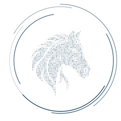 Poster - The horse's head symbol filled with dark blue dots. Pointillism style. Vector illustration on white background