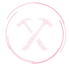 Poster - The crossed hammers symbol filled with pink dots. Pointillism style. Vector illustration on white background