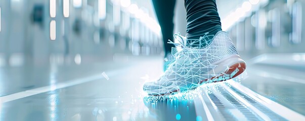 Poster - A high-energy video of a sports shoe in action, showing an athlete sprinting, jumping, and performing stunts, with close-up shots of the shoe's design and features, emphasizing durability and