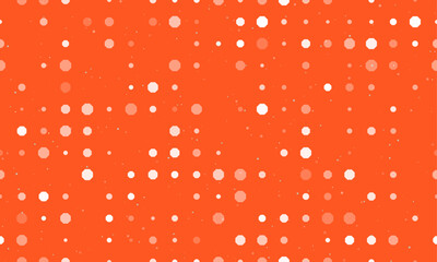 Poster - Seamless background pattern of evenly spaced white octagon symbols of different sizes and opacity. Vector illustration on deep orange background with stars