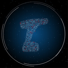 Poster - The electric screwdriver symbol filled with white dots. Pointillism style. Some dots is red. Vector illustration on blue background with stars