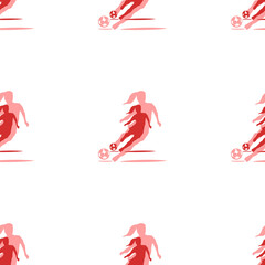 Poster - Seamless pattern of large isolated red female football symbols. The elements are evenly spaced. Illustration on light red background