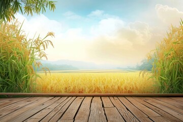 Wall Mural - Empty gold rice field stage landscape outdoors nature.