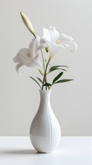 Sticker - Single White Flower in Minimalist Vase on Isolated Background