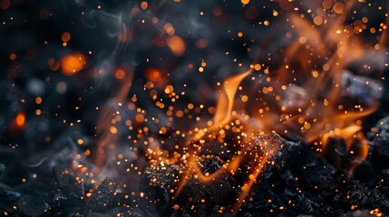 Poster - Close-up of fiery flames with sparks flying in the air