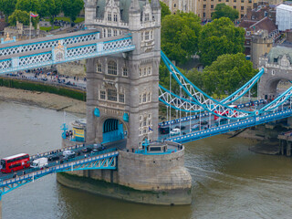 Wall Mural - Aerial view of the Tower bridge in London, UK. The center of London over river Thames. Capital of Great Britain.