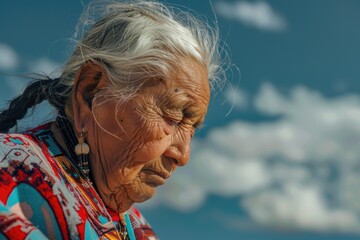 Wise Woman. A Cherokee Elder Outdoors Embracing her Cultural Heritage