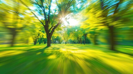 Wall Mural - abstract blurred image of trees and green leaves in a sunny park