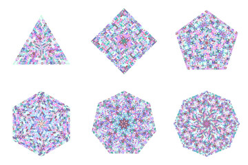 Poster - Isolated mosaic polygon symbol collection - geometrical  ornamental vector elements