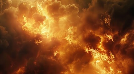 Poster - Dramatic fire flames rising high with intense heat and smoke