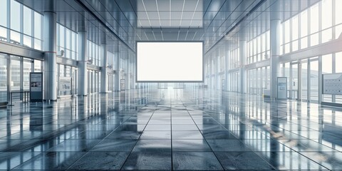 Wall Mural - Modern Airport Terminal with Large Blank Billboard