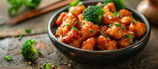 Wall Mural - Orange Chicken with Broccoli and Sesame Seeds