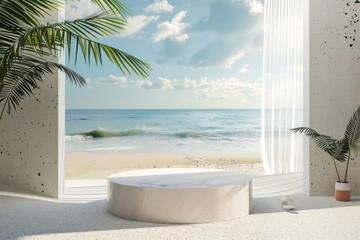 Wall Mural - Product podium with beach outdoors jacuzzi nature.