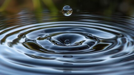 Aufkleber - macro shot of a clear water drop hitting a smooth water surface, with perfectly concentric circles r