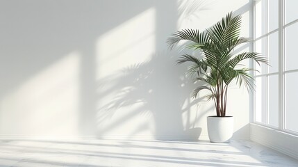 Wall Mural - A white room with a large plant in a white pot