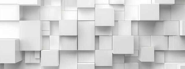 Poster - Abstract white background with squares and geometry, 3d rendering. Simple geometric shapes on the wall in white color. Background for presentation or banner design